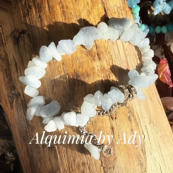 Aquamarine clear quartz beaded bracelet stack set luxury
